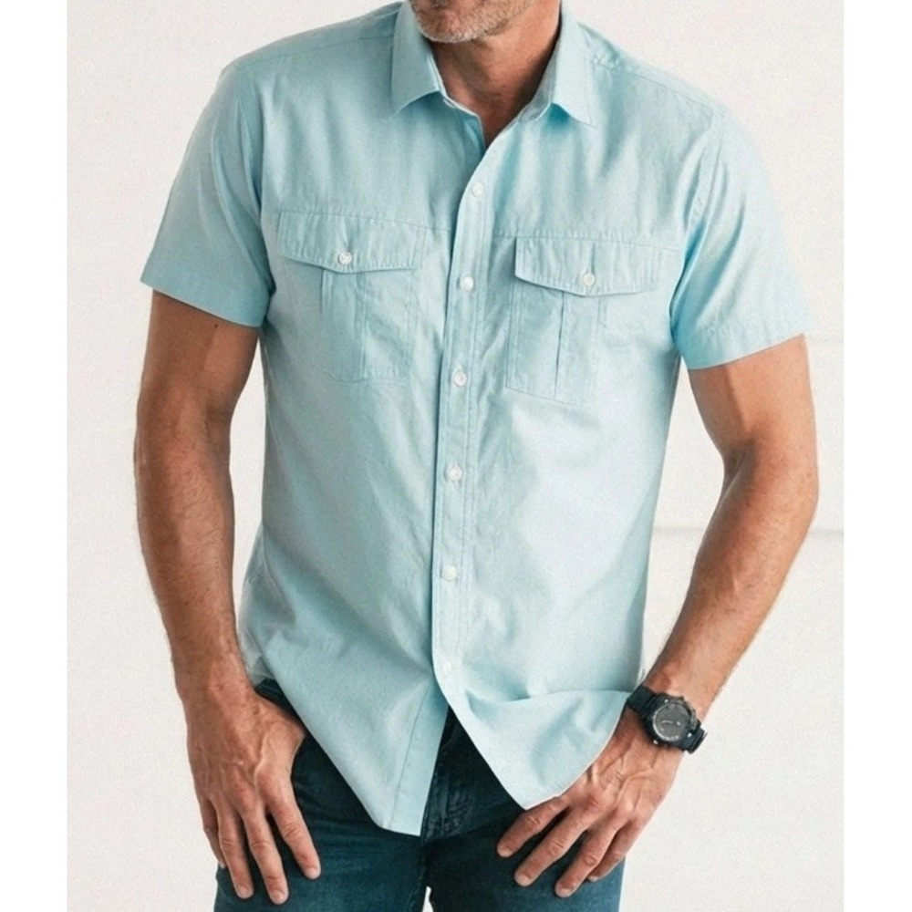 Batch Primer Mens XL Light Blue Cotton Twill Short Sleeve Utility Shirt